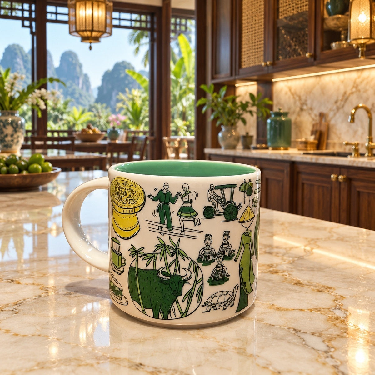 Starbucks Vietnam Been There Series Ceramic Mug Green Interior