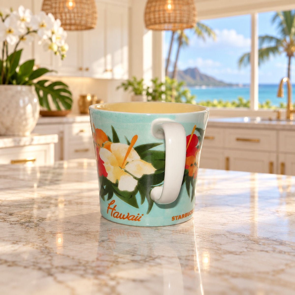 Starbucks Hawaii Hibiscus Flowers New Bone China Coffee Mug Tropical Cup