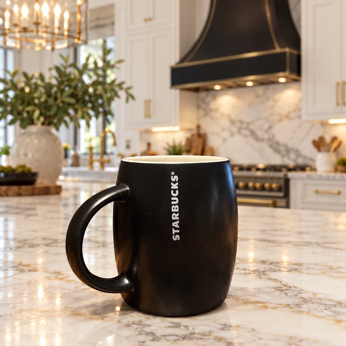 Starbucks 2011 Black Ceramic Barrel Coffee Mug Etched Siren Logo