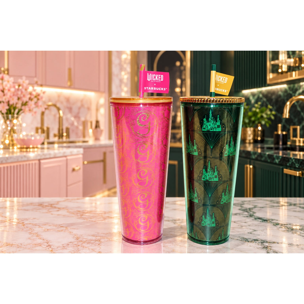 Starbucks Wicked Glinda Elphaba 24oz Cold Cup Tumbler Set of 2 NWT