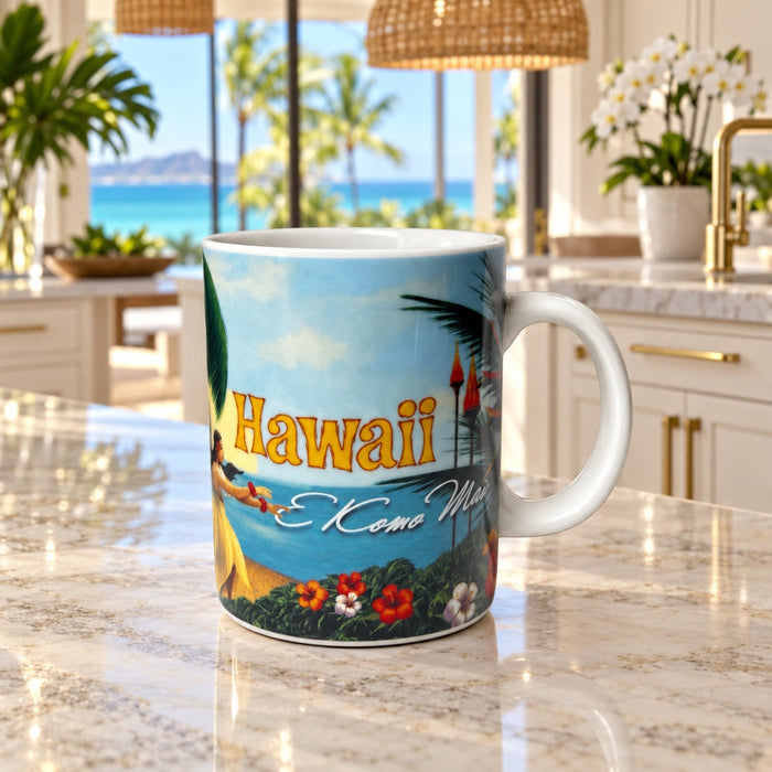 Starbucks Hawaii E Komo Mai Mug 14oz  Hula Girl Tropical EUC