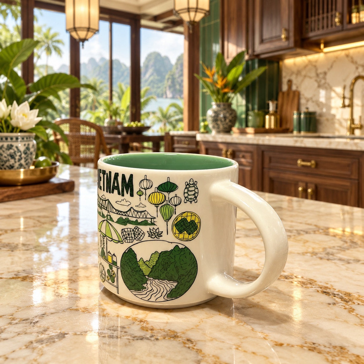 Starbucks Vietnam Been There Series Ceramic Mug Green Interior