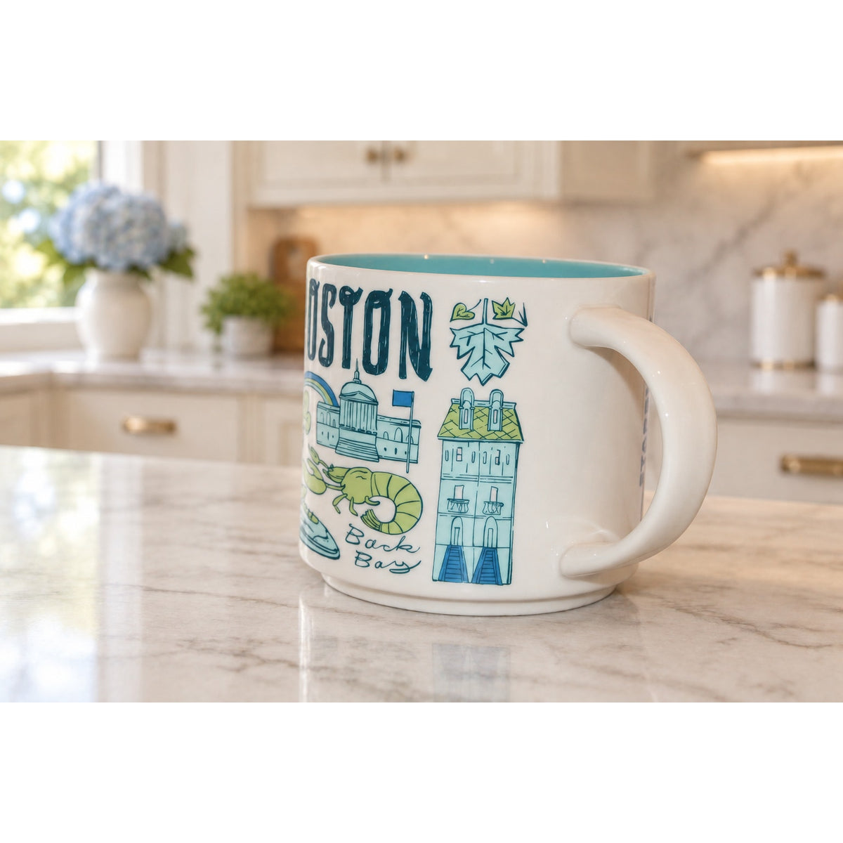 Starbucks Boston Been There Series 14 oz Mug Aqua Interior Massachusetts EUC