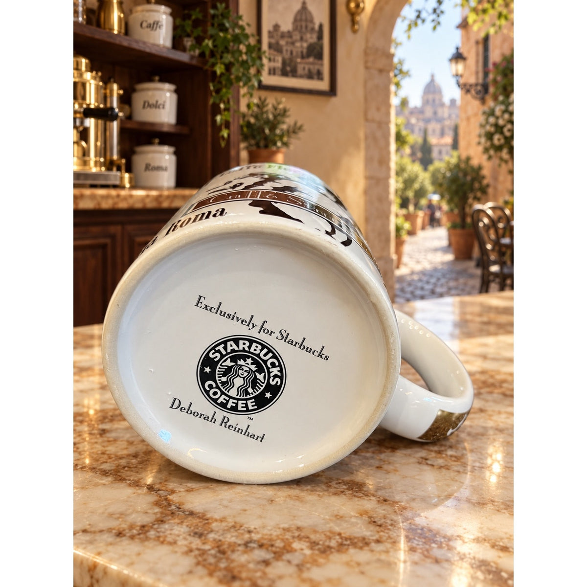 Starbucks Deborah Reinhart Italian Cafe Mug Una Tazza d'Oro Gold Cherubs