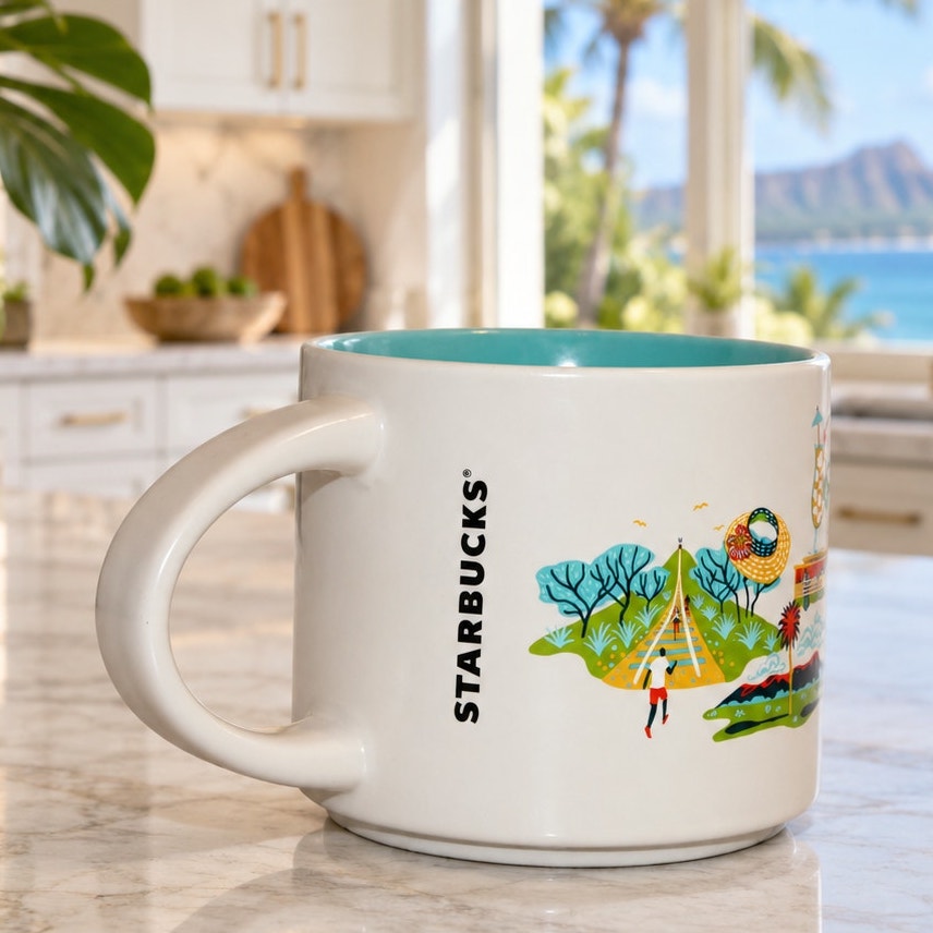 Starbucks Honolulu Hawaii Discovery Series 14 oz Mug Aqua Interior Coffee Cup