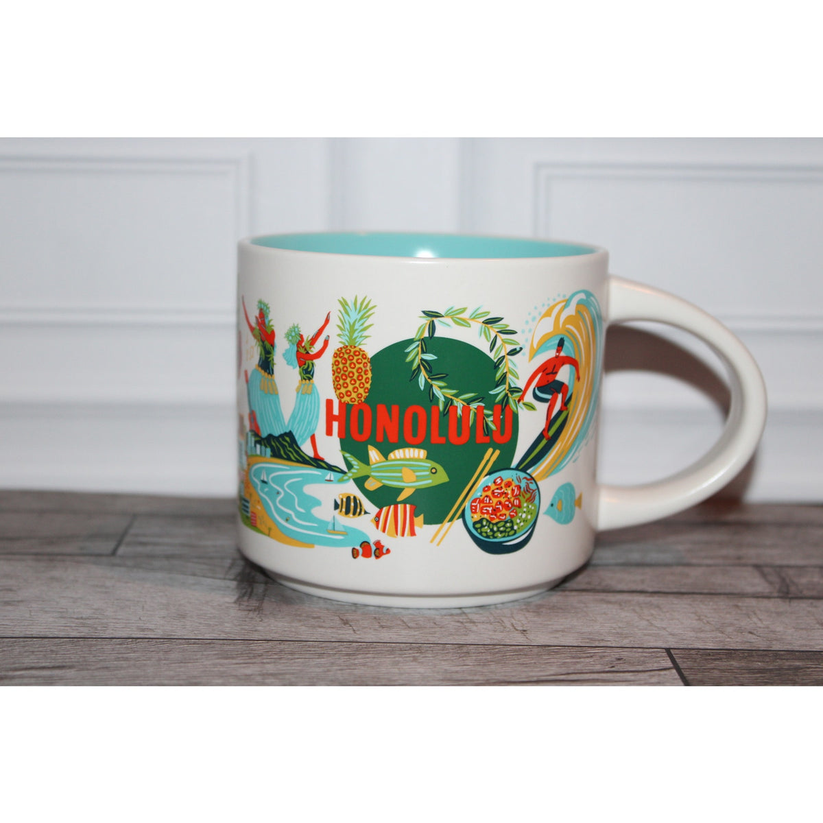Starbucks Honolulu Hawaii Discovery Series 14 oz Mug Aqua Interior Coffee Cup