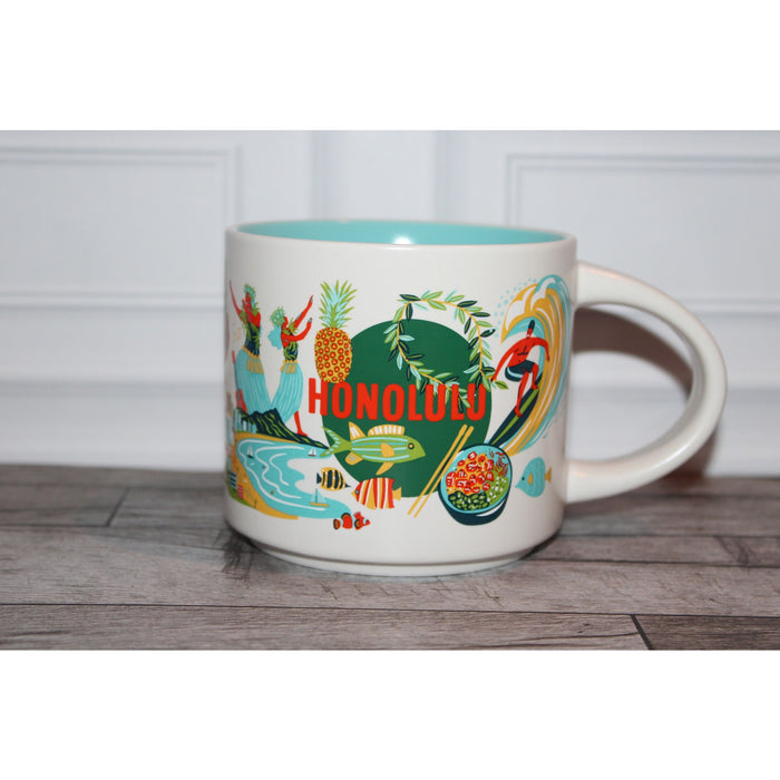 Starbucks Honolulu Hawaii Discovery Series 14 oz Mug Aqua Interior Coffee Cup