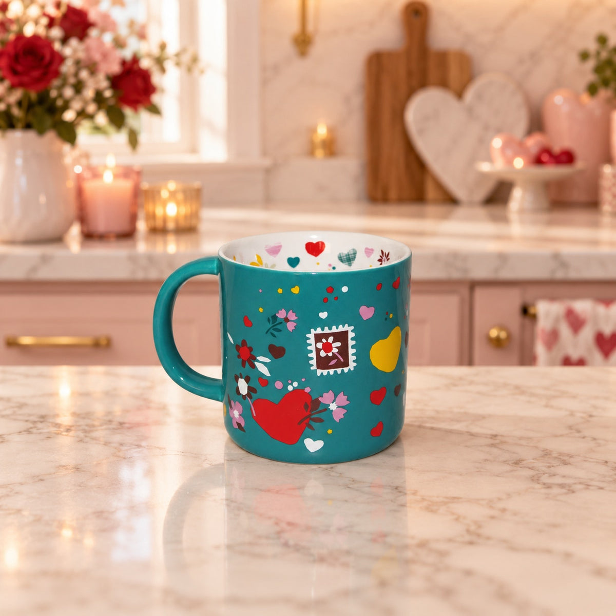 Starbucks Valentines Day 2023 Heart Coffee Mug 14oz Love Stamps EUC