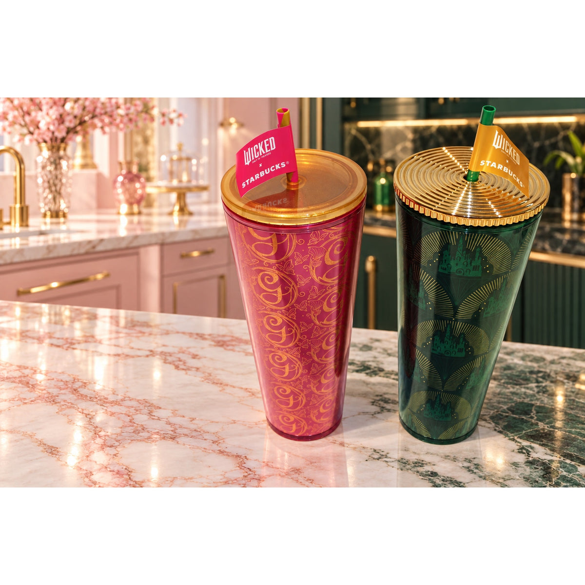 Starbucks Wicked Glinda Elphaba 24oz Cold Cup Tumbler Set of 2 NWT