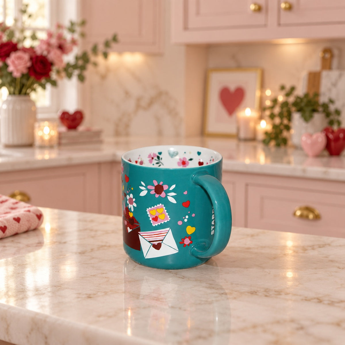Starbucks Valentines Day 2023 Heart Coffee Mug 14oz Love Stamps EUC
