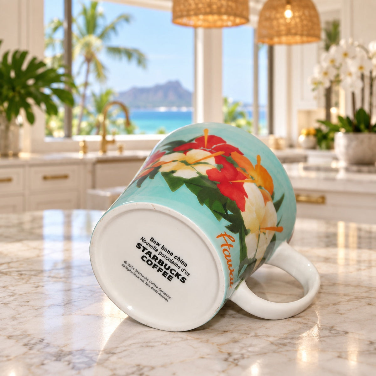 Starbucks Hawaii Hibiscus Flowers New Bone China Coffee Mug Tropical Cup