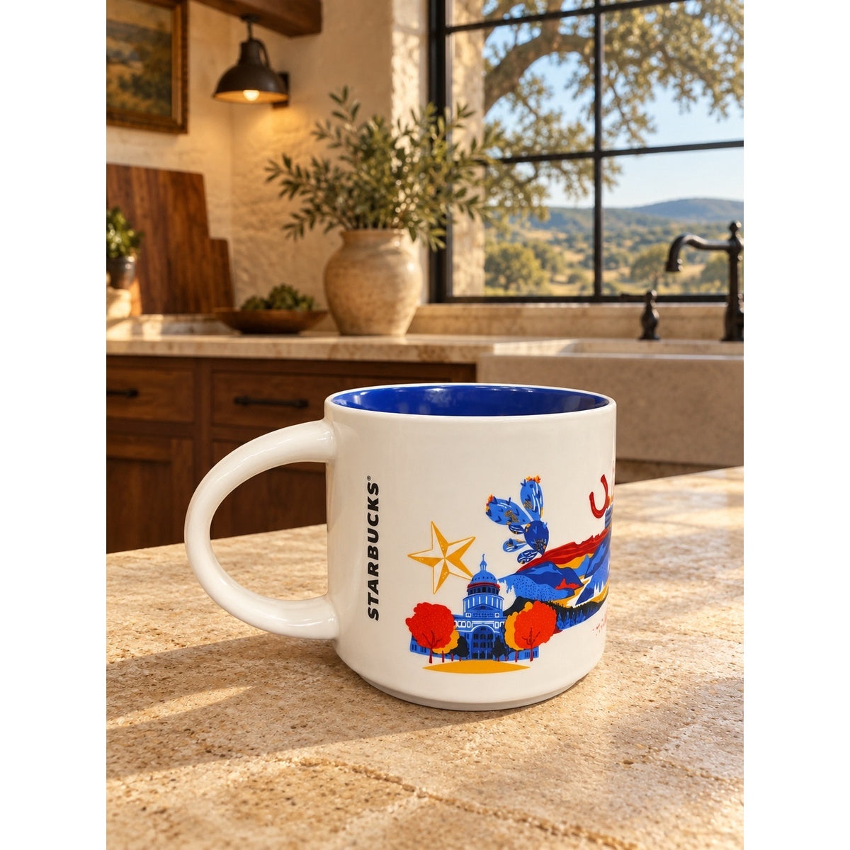 Starbucks Texas Discovery Series Mug 14 oz Cobalt Blue Interior
