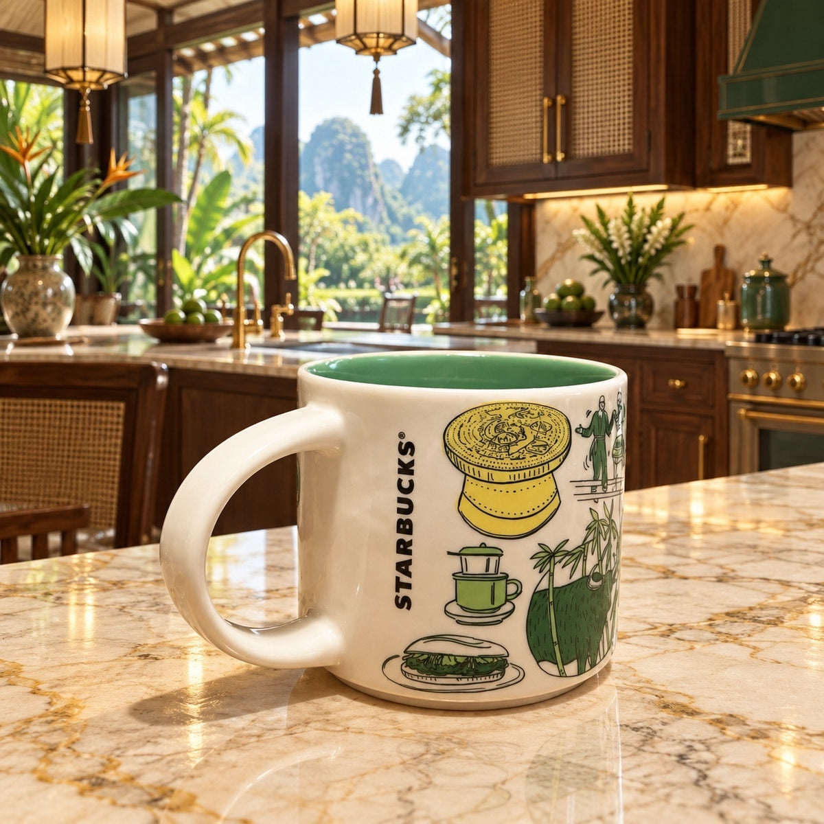 Starbucks Vietnam Been There Series Ceramic Mug Green Interior