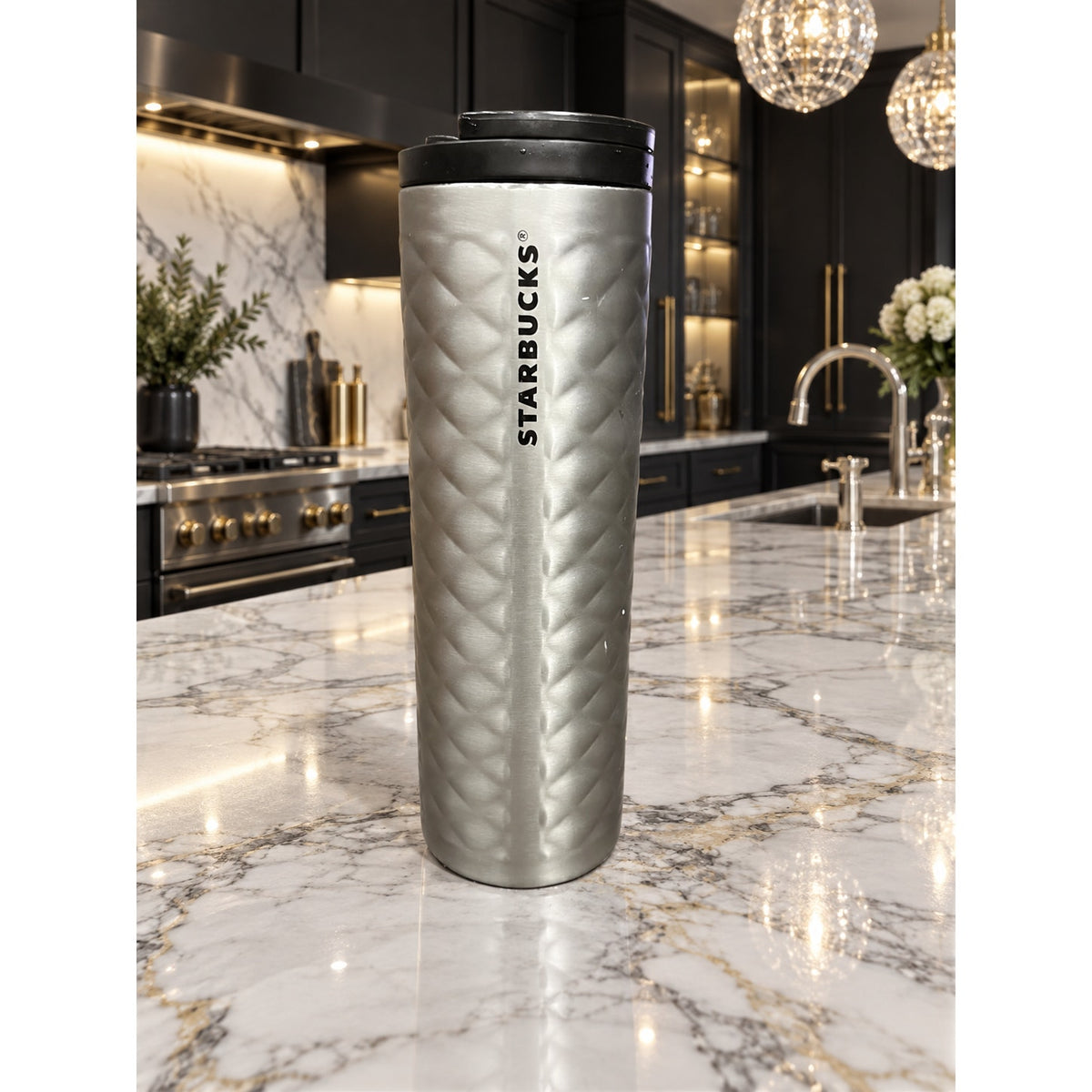 Starbucks Soft Touch Silver Quilted Stainless Tumbler 16 Oz 2015