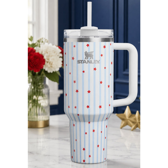 Stanley H2.0 FlowState Quencher 40oz White Multicolor Stars Tumbler