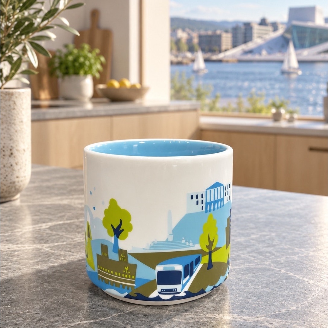 Starbucks Oslo You Are Here Series Mug 14 oz Blue Interior Staining