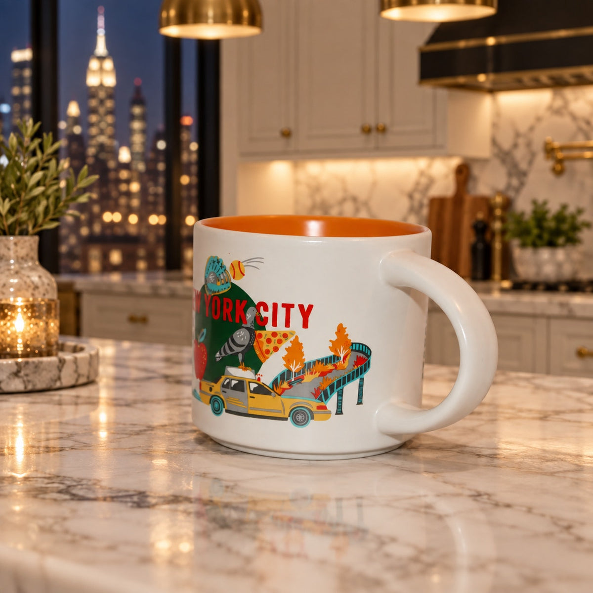 Starbucks New York City Discovery Series 14 oz Mug Orange Interior EUC 2024