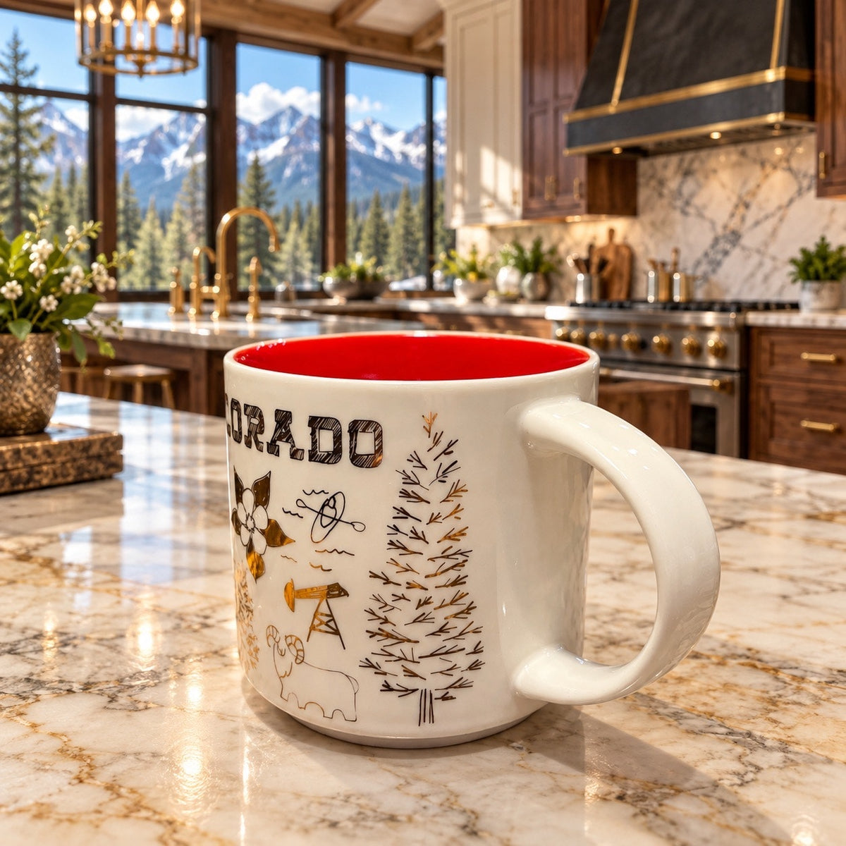 Starbucks Colorado Been There Series Ceramic Mug Red Interior