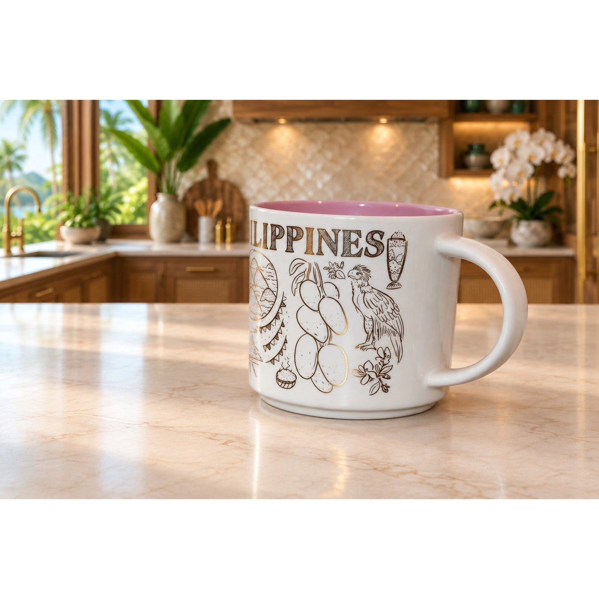 Starbucks Philippines Been There Series Mug Pink Interior Gold Accents 14 oz