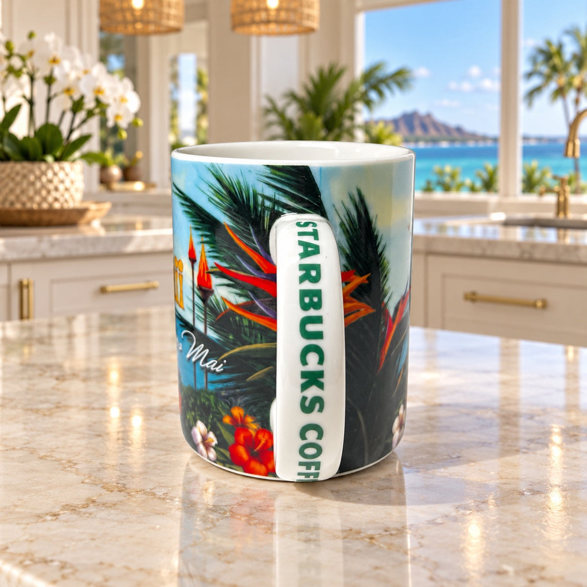 Starbucks Hawaii E Komo Mai Mug 14oz  Hula Girl Tropical EUC