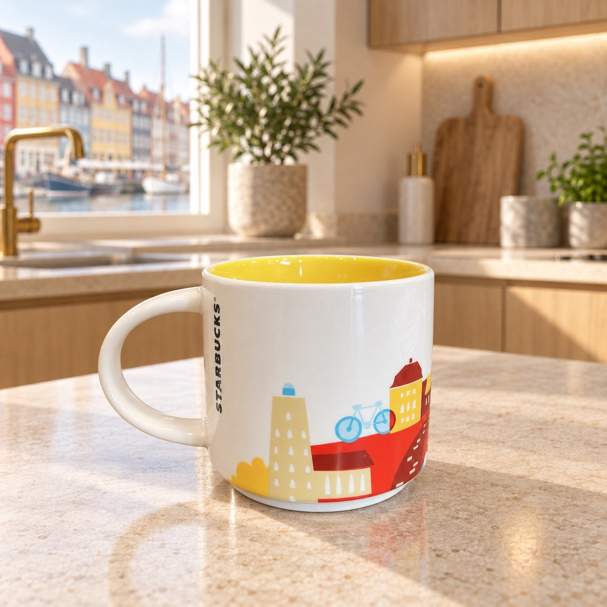 Starbucks Copenhagen You Are Here Mug 14 Oz Denmark Yellow Interior YAH