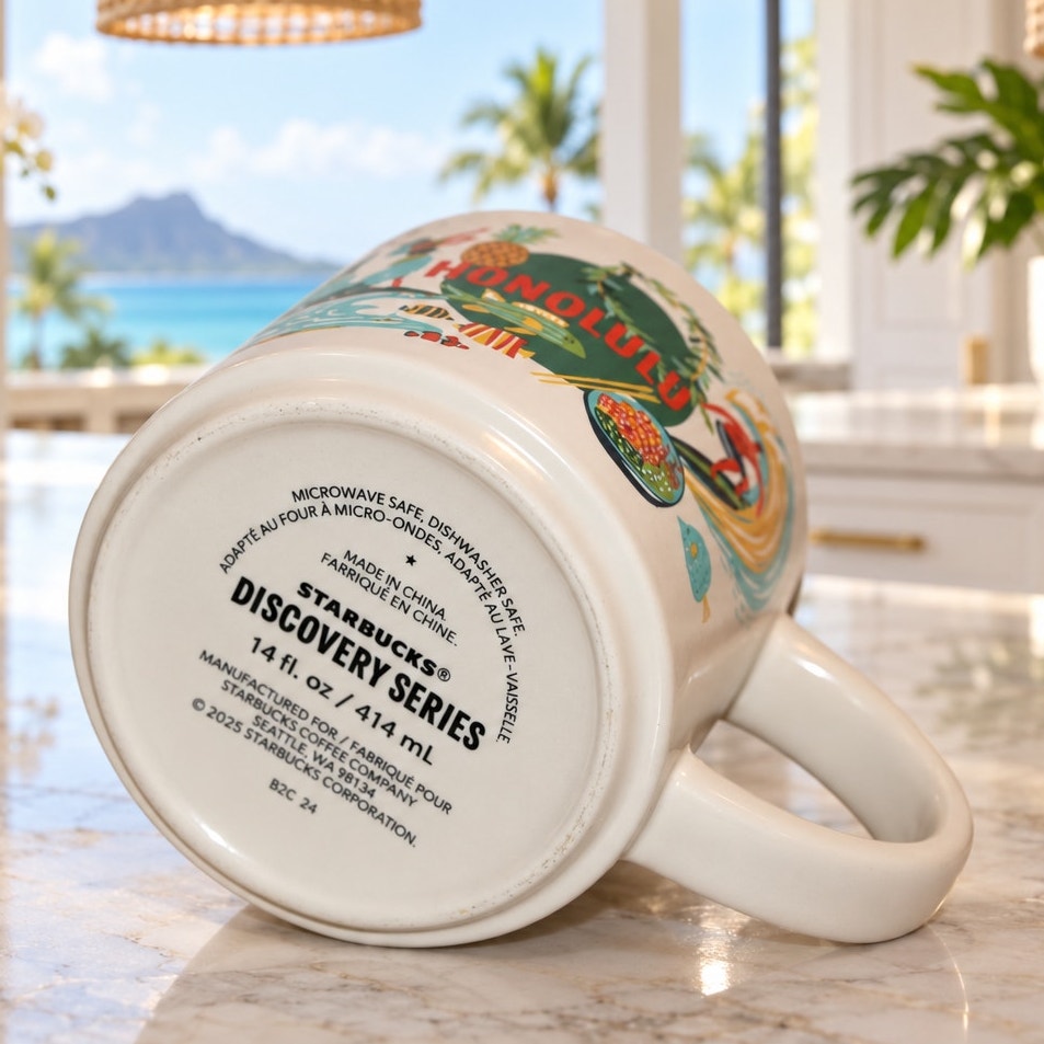 Starbucks Honolulu Hawaii Discovery Series 14 oz Mug Aqua Interior Coffee Cup