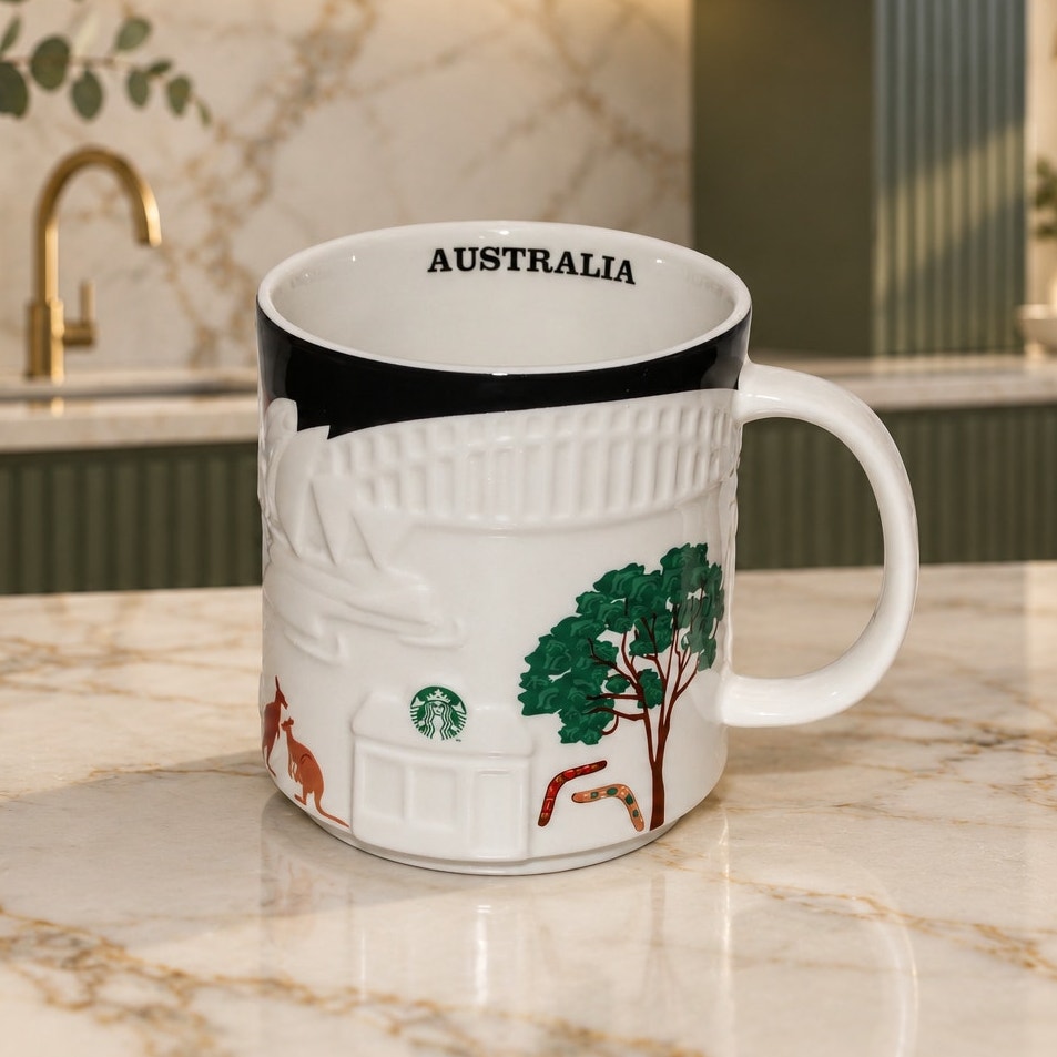 HTF Starbucks Australia 16oz Relief Mug Kangaroo Opera House EUC