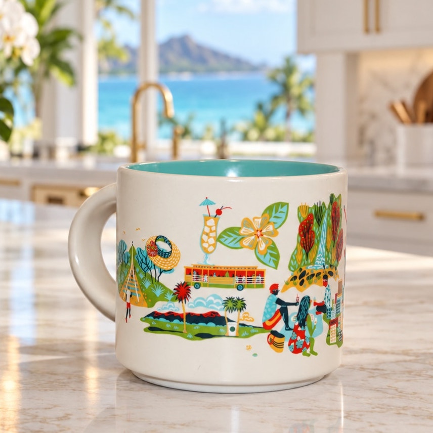 Starbucks Honolulu Hawaii Discovery Series 14 oz Mug Aqua Interior Coffee Cup