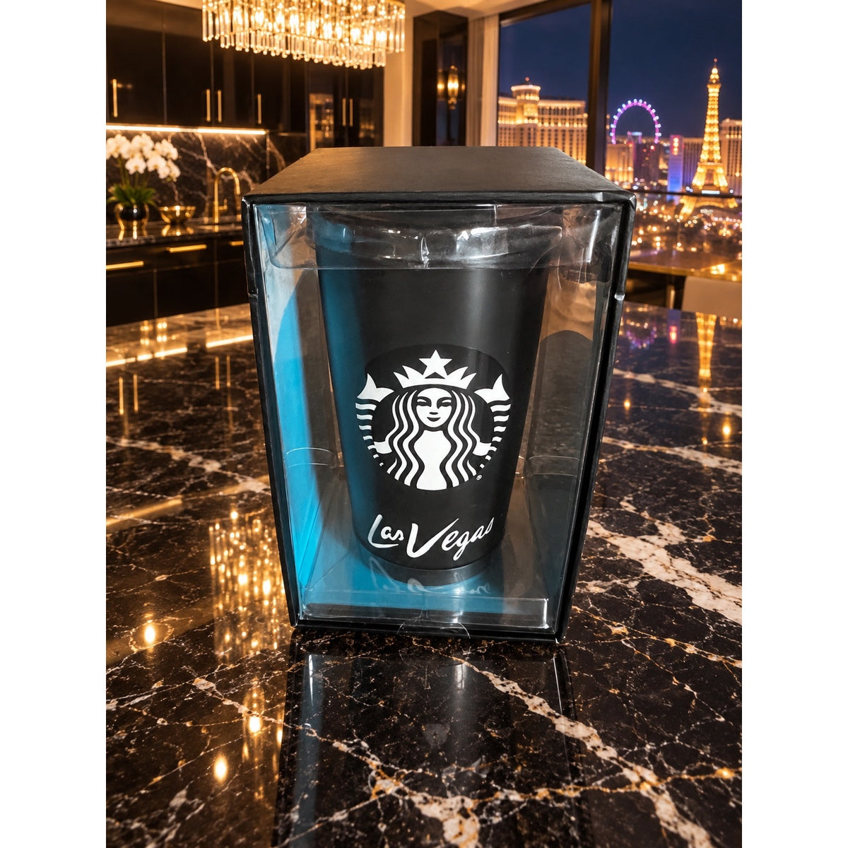 Starbucks Las Vegas Rhinestone Spade Black Travel Tumbler 12 oz 2015 Box