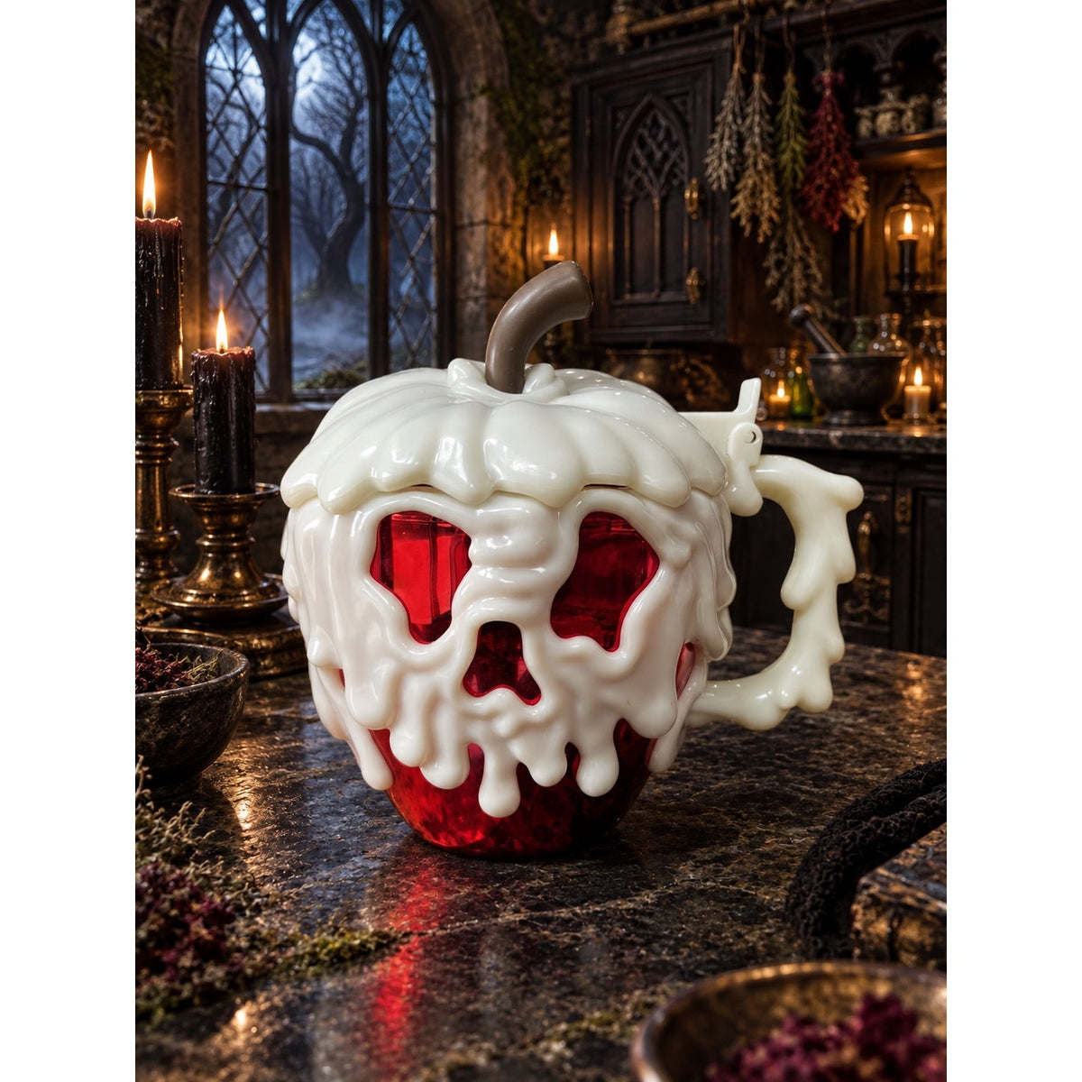 Disney Parks Snow White Evil Queen Poison Apple Skull Mug With Lid