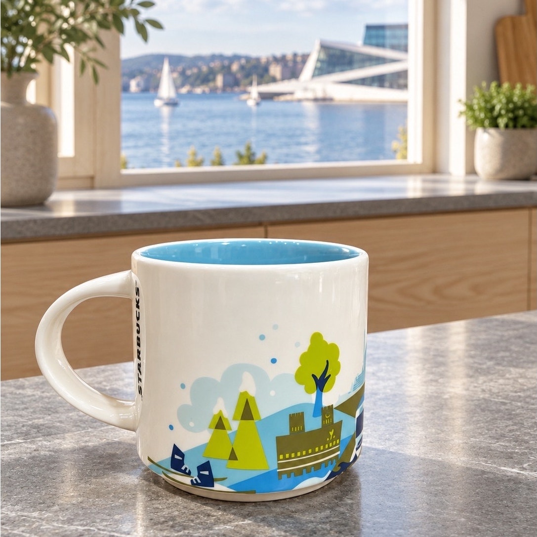 Starbucks Oslo You Are Here Series Mug 14 oz Blue Interior Staining