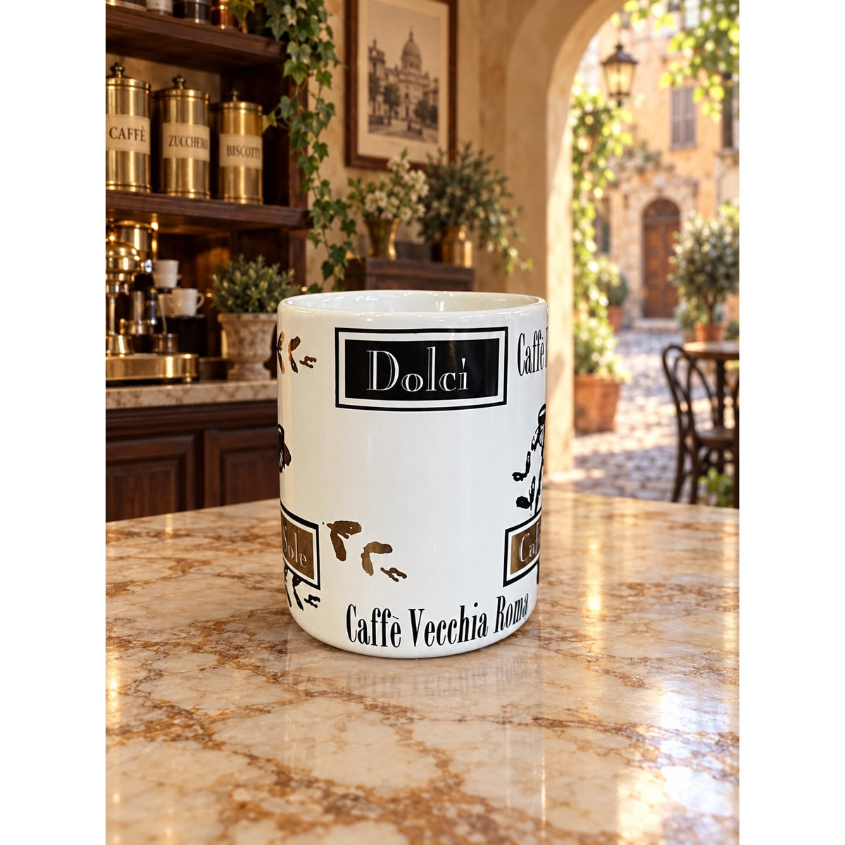 Starbucks Deborah Reinhart Italian Cafe Mug Una Tazza d'Oro Gold Cherubs