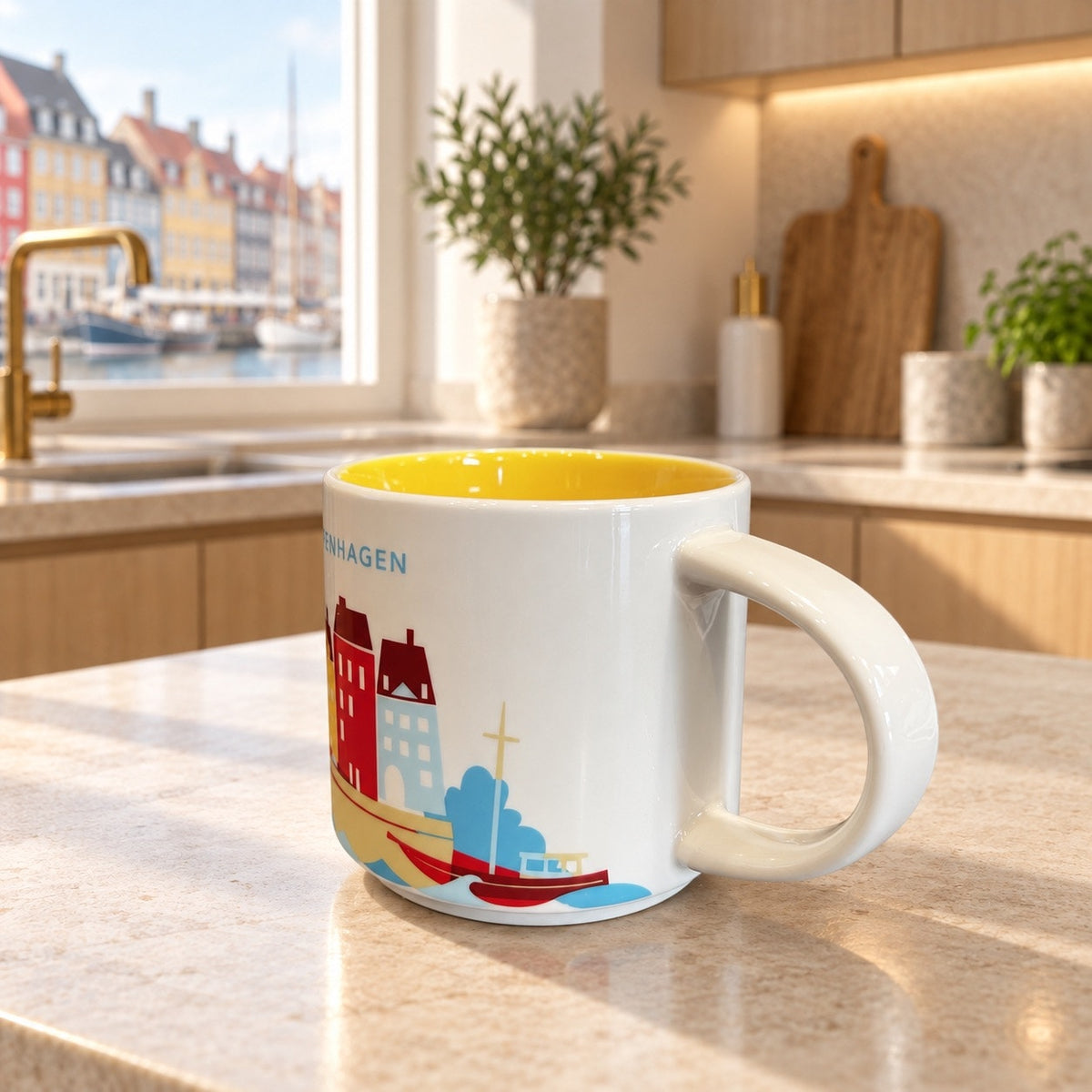 Starbucks Copenhagen You Are Here Mug 14 Oz Denmark Yellow Interior YAH