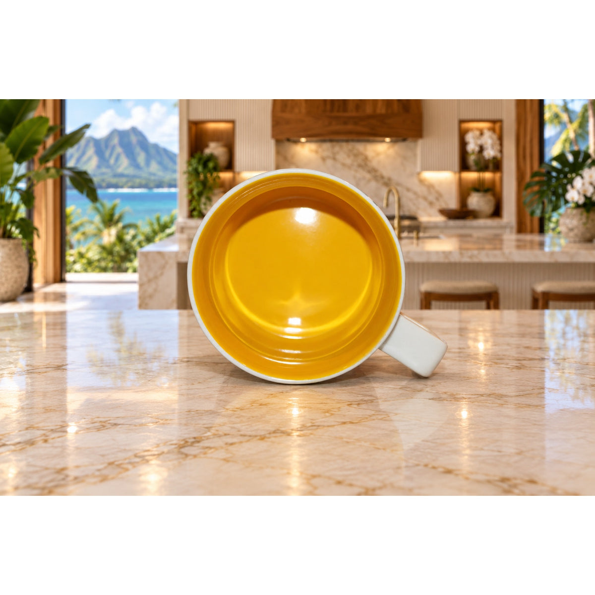 Starbucks Hawaii HI Ceramic Coffee Mug Tropical Leaves Yellow Interior 14 oz