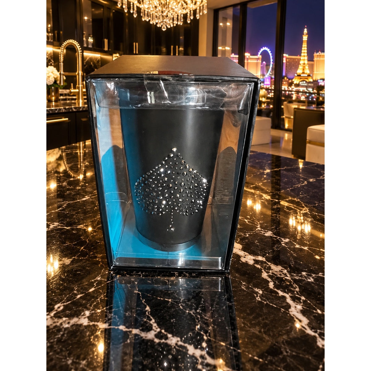 Starbucks Las Vegas Rhinestone Spade Black Travel Tumbler 12 oz 2015 Box