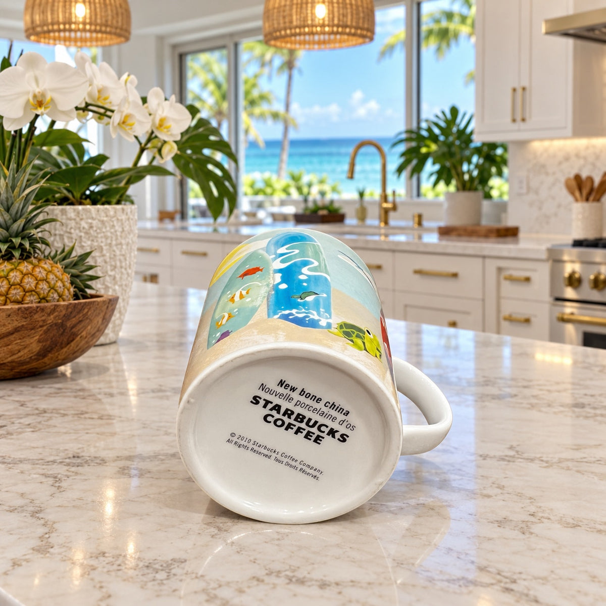 Starbucks Hawaii Surfboard Mug Beach Shark Turtle Coffee Cup