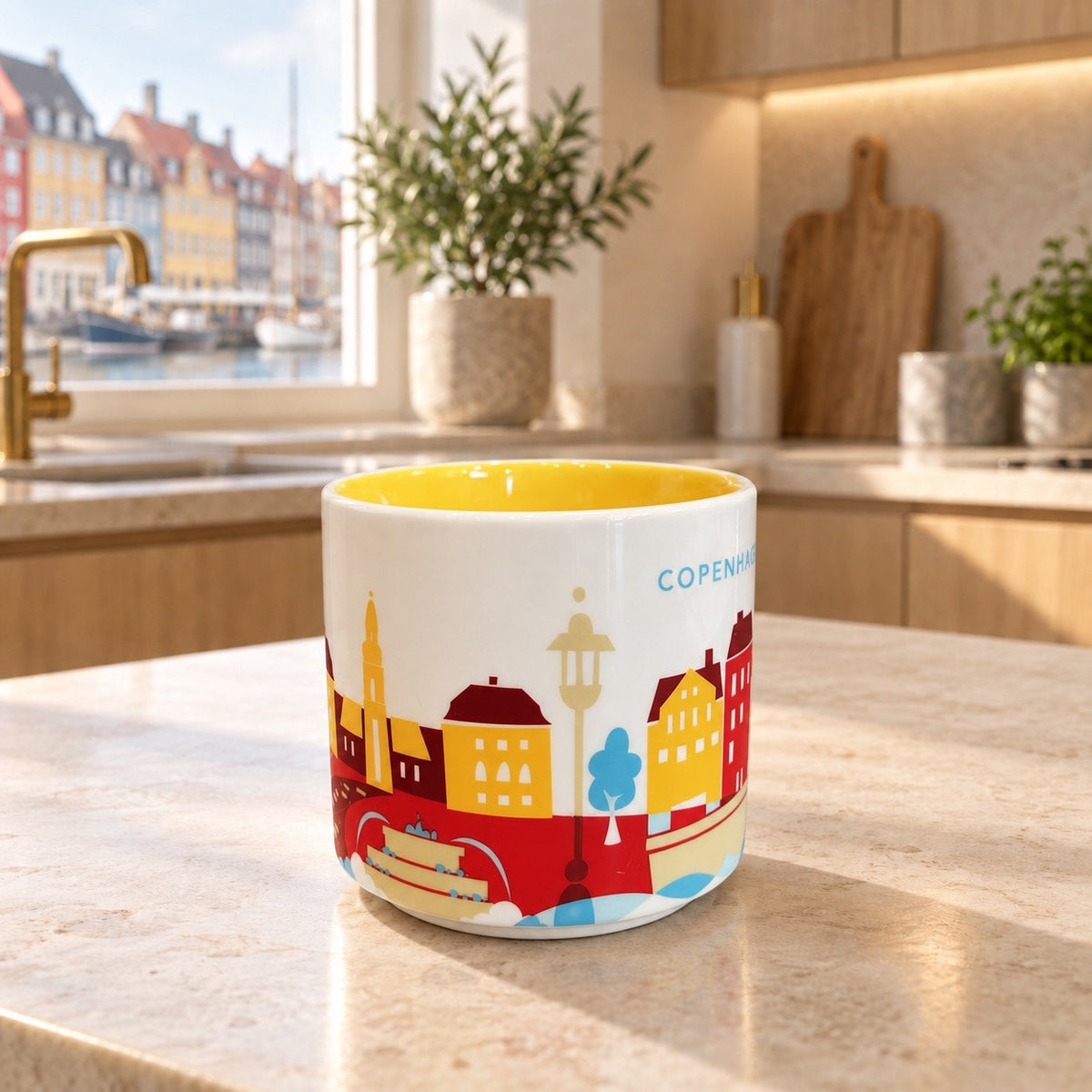 Starbucks Copenhagen You Are Here Mug 14 Oz Denmark Yellow Interior YAH