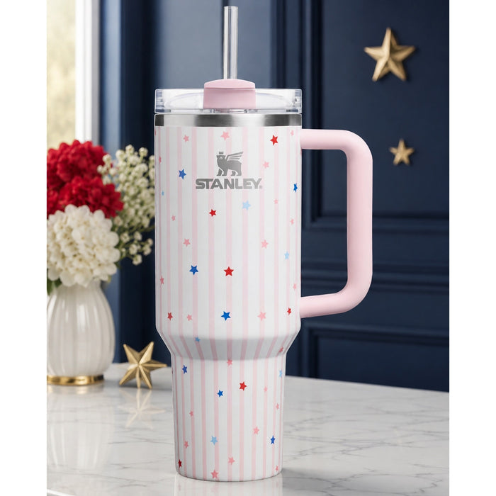 Stanley H2.0 FlowState Quencher 40oz Pink Multicolor Stars Tumbler