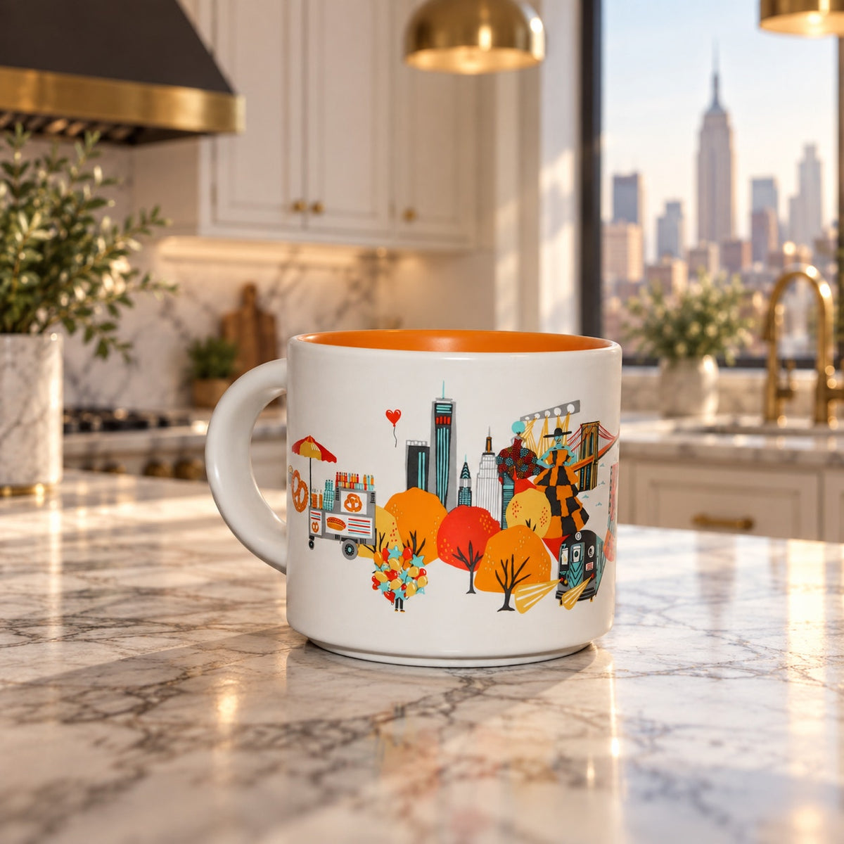 Starbucks New York City Discovery Series 14 oz Mug Orange Interior EUC 2024
