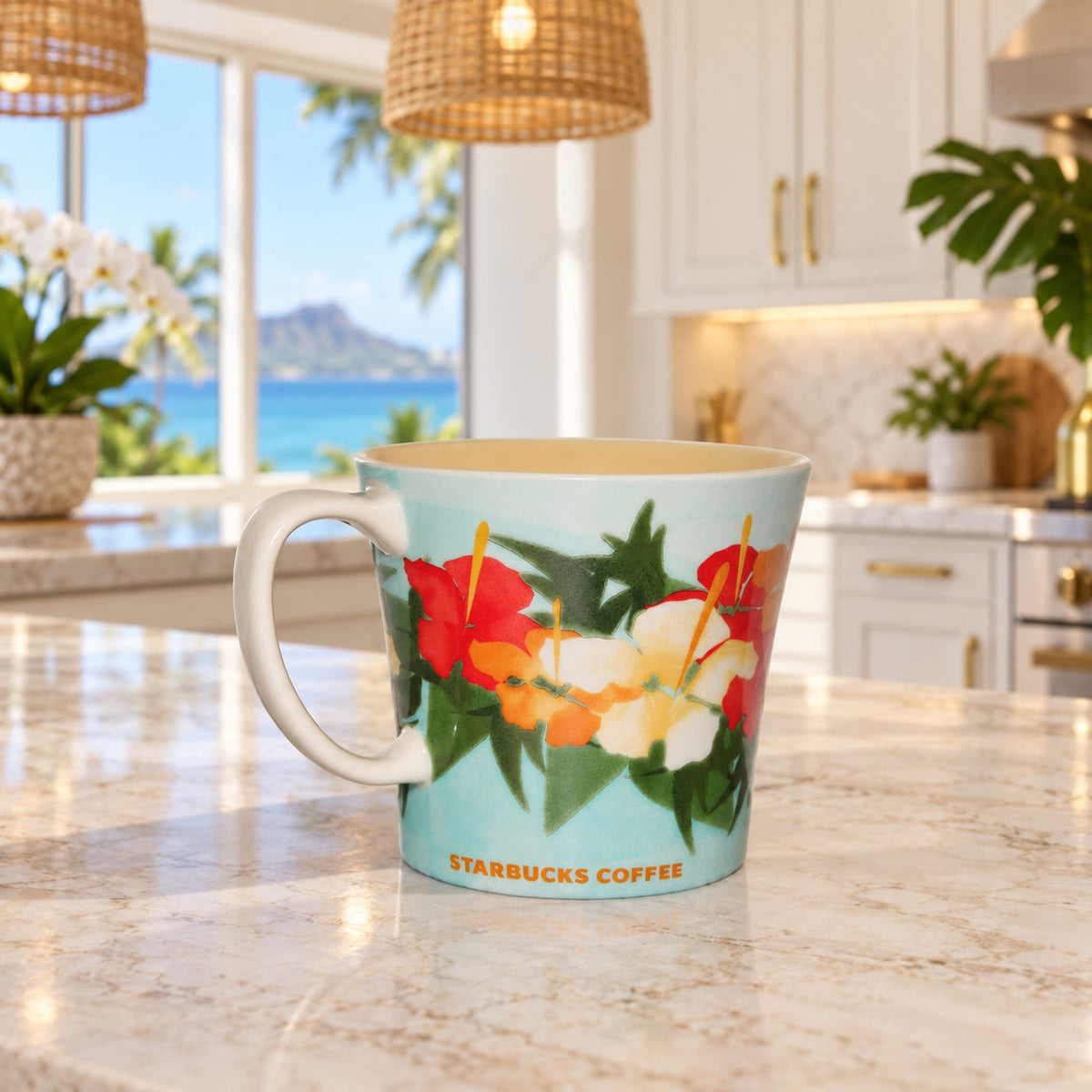 Starbucks Hawaii Hibiscus Flowers New Bone China Coffee Mug Tropical Cup