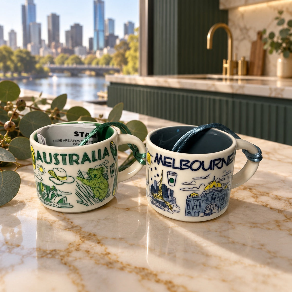 Starbucks Melbourne Australia 2oz Espresso Cup Set of 2 NWT
