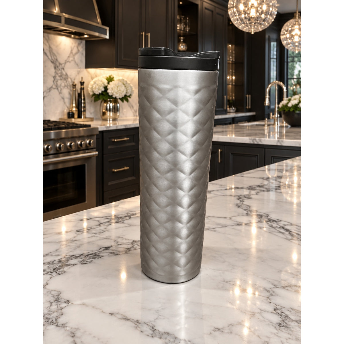 Starbucks Soft Touch Silver Quilted Stainless Tumbler 16 Oz 2015