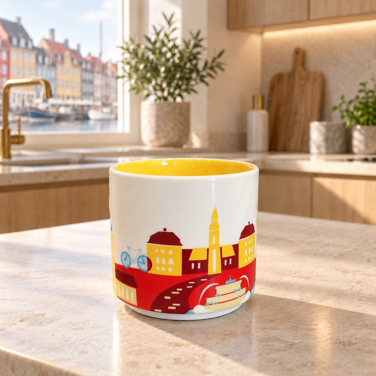 Starbucks Copenhagen You Are Here Mug 14 Oz Denmark Yellow Interior YAH