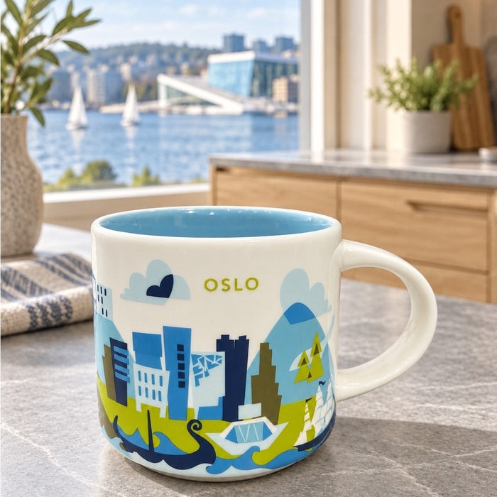 Starbucks Oslo You Are Here Series Mug 14 oz Blue Interior Staining