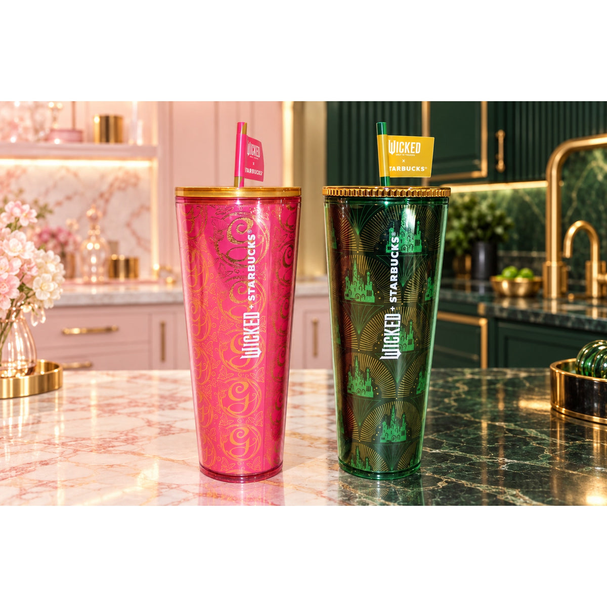 Starbucks Wicked Glinda Elphaba 24oz Cold Cup Tumbler Set of 2 NWT