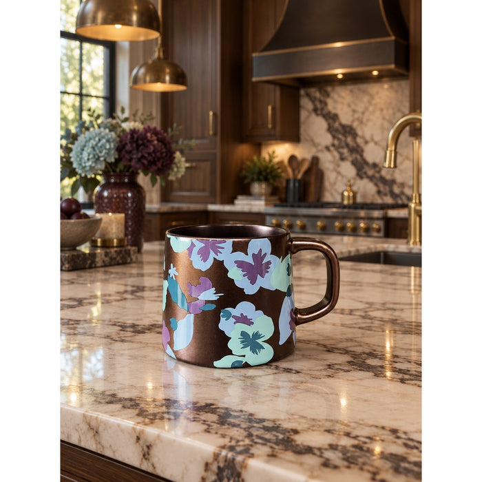 Starbucks 2020 Bronze Copper Gold Floral Pansy Ceramic Mug 14 Oz