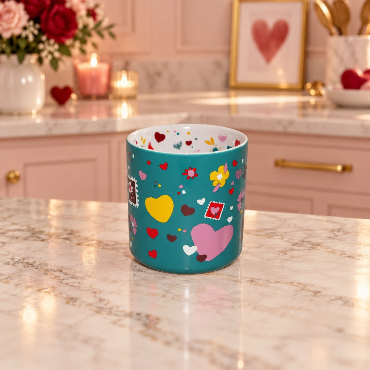 Starbucks Valentines Day 2023 Heart Coffee Mug 14oz Love Stamps EUC